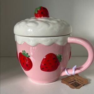 Strawberry Pink Ceramic Mug with Lid